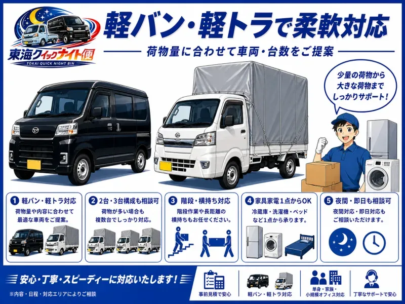 東海クイックナイト便｜単身引越し・家具家電運搬｜家族・中小規模